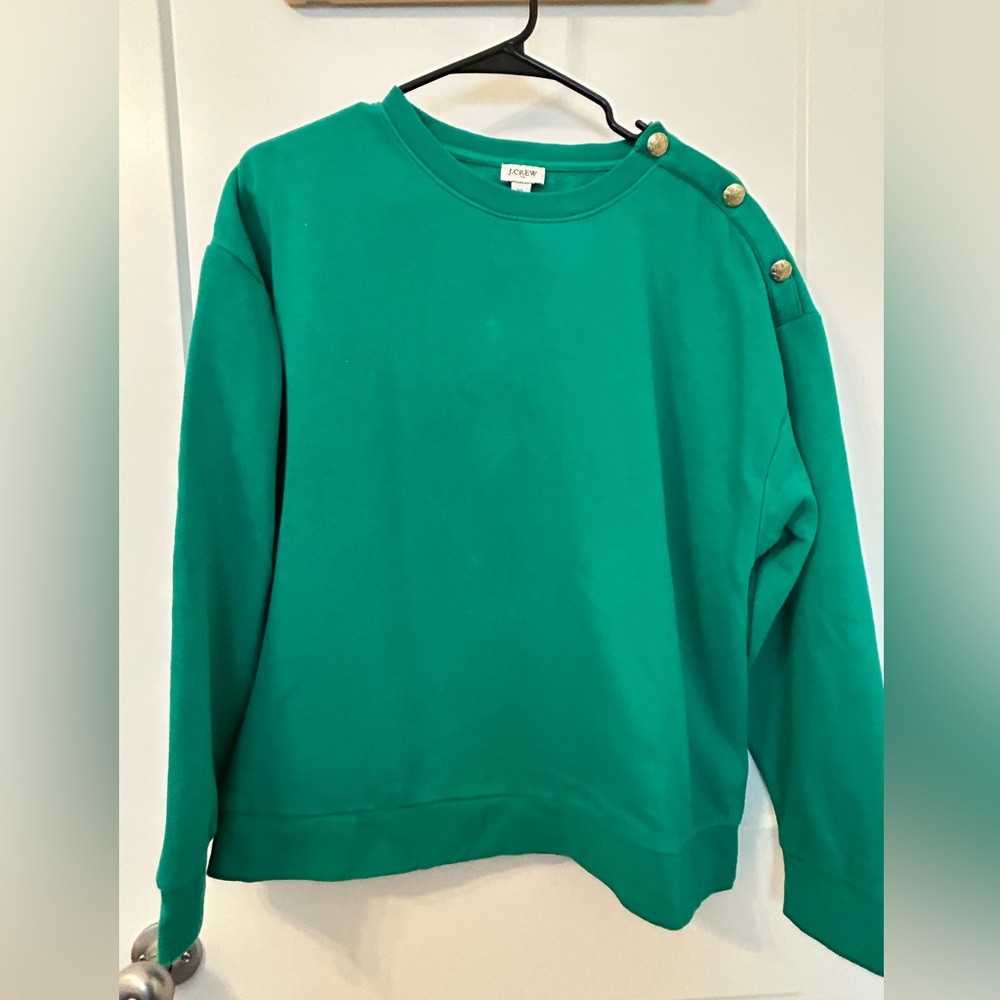 J. Crew Factory Emerald Green Sweatshirt with Gold Buttons XL SO SOFT AND COMFY!